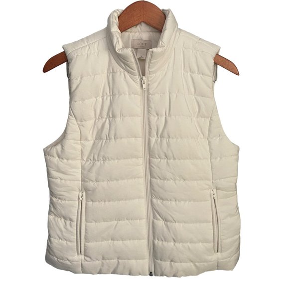 Loft Outlet Women's Ivory Puffer Vest Zip Up Front Zip Pockets Size Medium - Picture 4 of 10